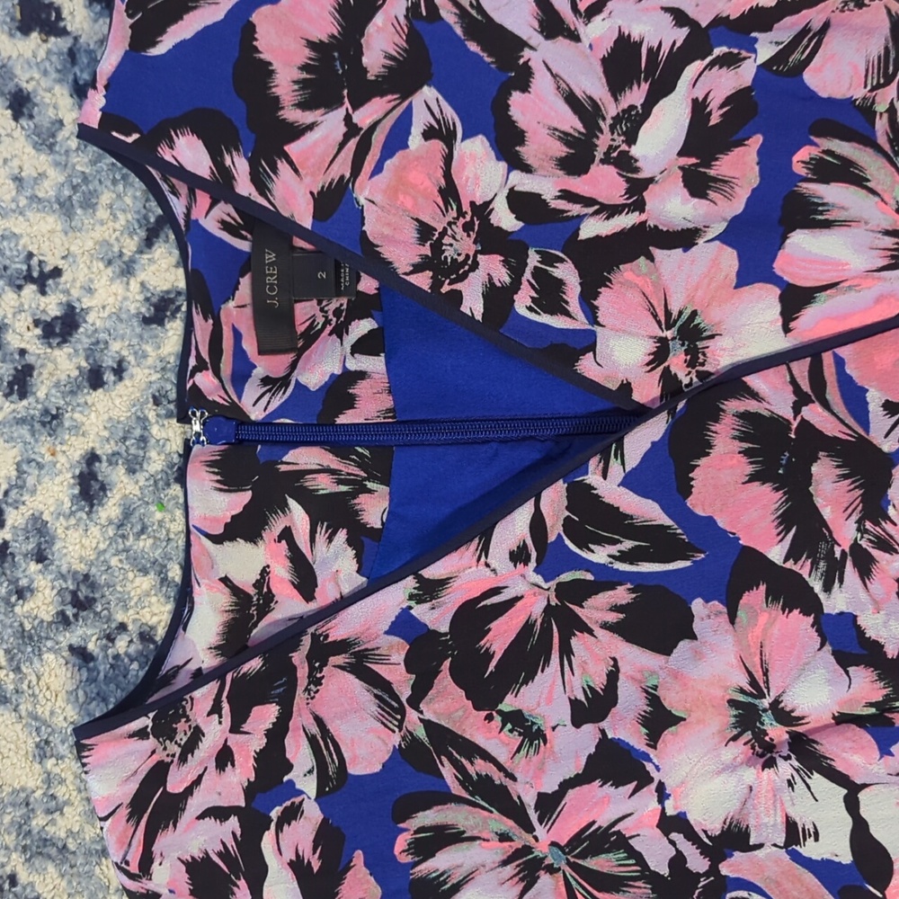 J Crew 2 silk dress floral pink blue midi length zip in back sleeveless pleated - Picture 6 of 16